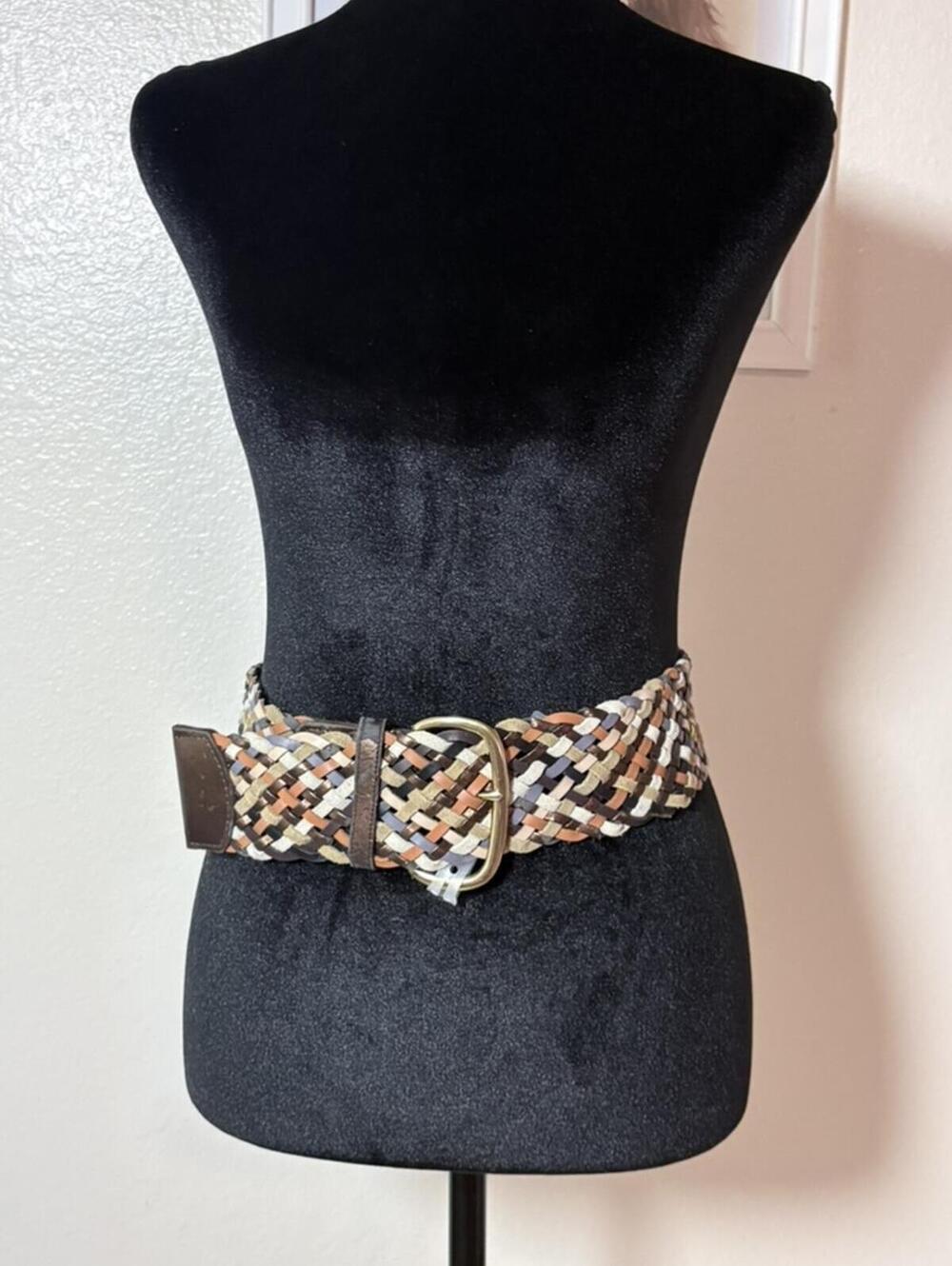 Merona Wide Woven Leather Belt Multicolor Boho Gold Buckle  Size S/M  NWT